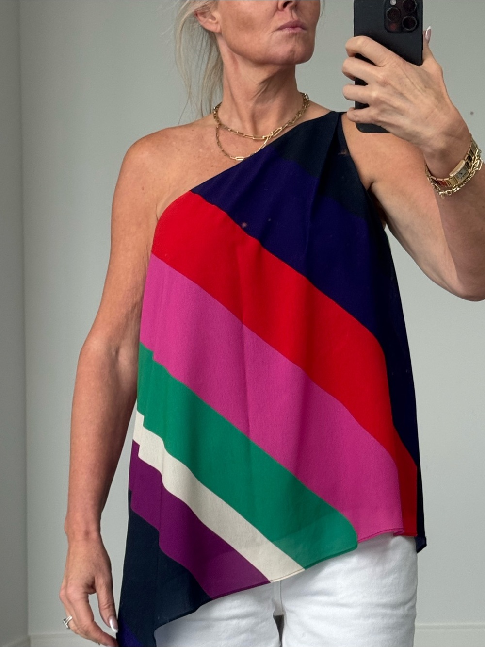 Trina Turk Multicolor Diagonal Stripe One-Shoulder Too